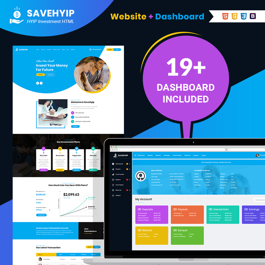 SaveHyip Investment HTML5 Template Bootstrap4